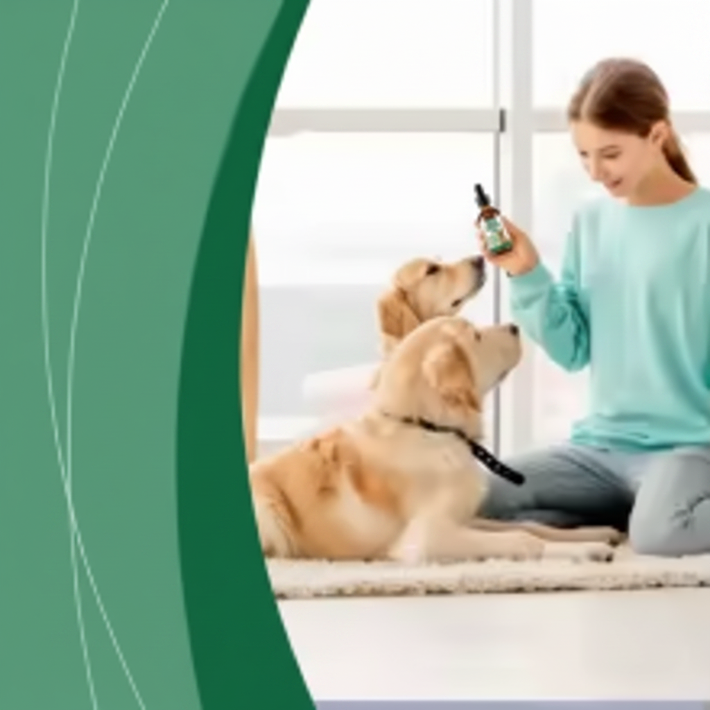 Femme avec son chien et le flacon antibiotique